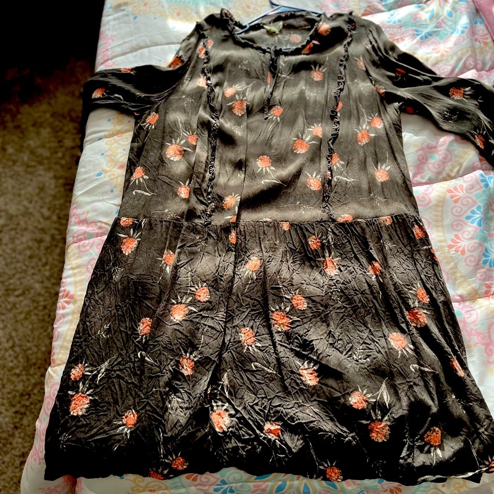 Dark gray midi dress with peach and white flowers